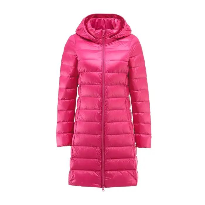 Doudoune longue ultra légère pour femme, automne, hiver, fermeture éclair à manches longues, poignées à capuche coréennes, vêtements d'extérieur en Y amovibles