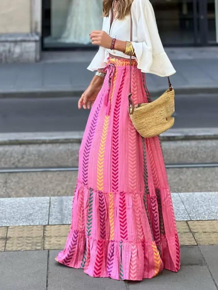 Femmes imprimer jupe longue mode Vintage jupes amples dame décontracté élégant Boho plage vacances