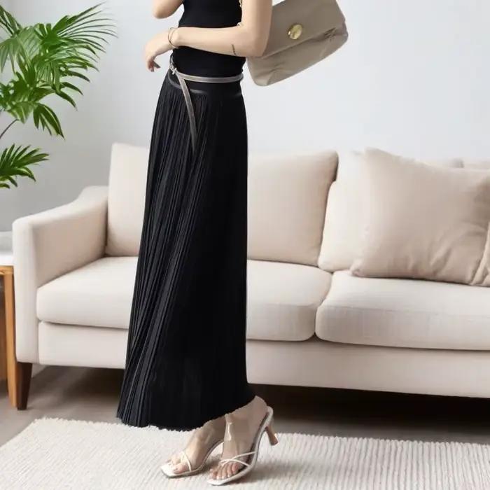 Jupe plissée mi-longue pour femmes, élégante, tempérament à la mode, taille haute, pour les déplacements quotidiens, polyvalente, printemps et été