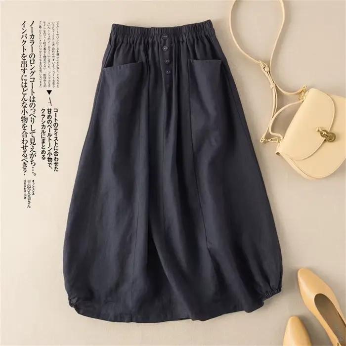 Jupe femme coton lin décontracté a-ligne jupes longues