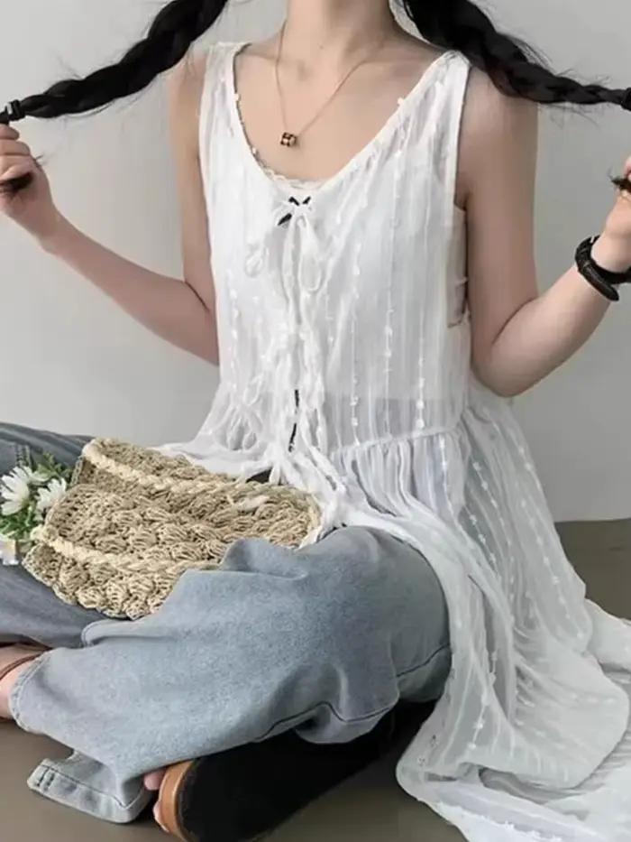 Robe brodée à lacets fins pour femmes, glaçure superposée, jupe de couverture longue, été