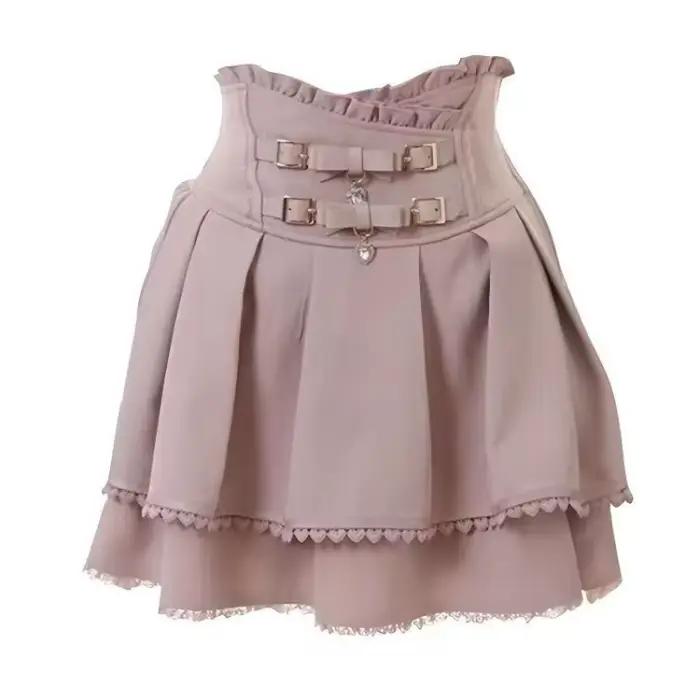 Jupe-short taille haute Sweet Lolita Jirai Kei - Jupe courte à double boucle pour femmes