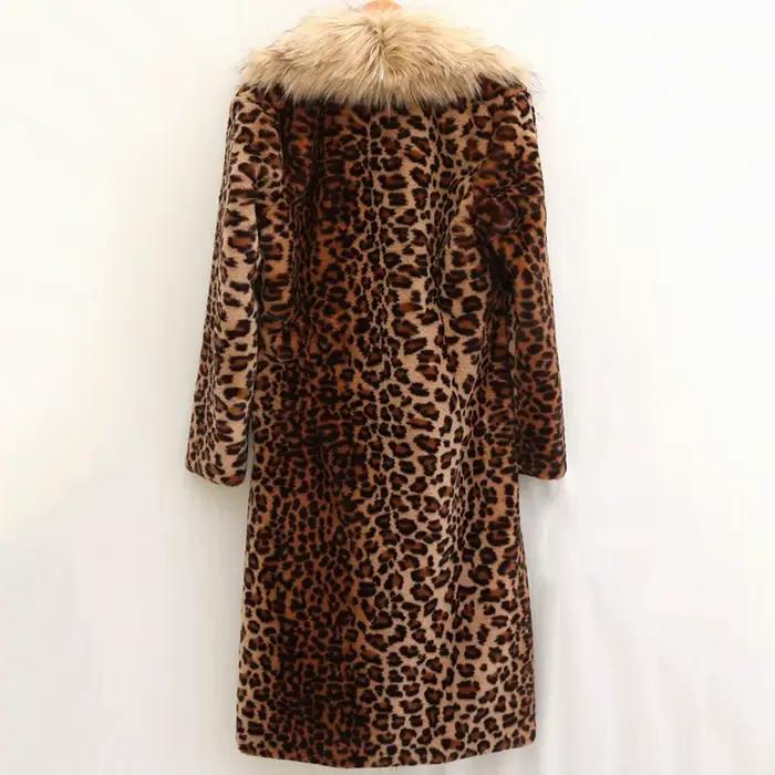 Manteau Long en fausse fourrure léopard pour femme, Cardigan épais en fausse fourrure de renard, col de luxe, veste longue, pardessus chaud et moelleux, hiver