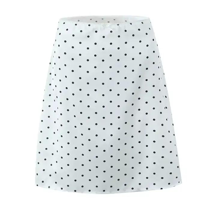 YENKYE-Jupe trapèze à pois pour femme, longueur genou, vintage, noir, blanc, sexy, taille basse, vacances, été, 2025