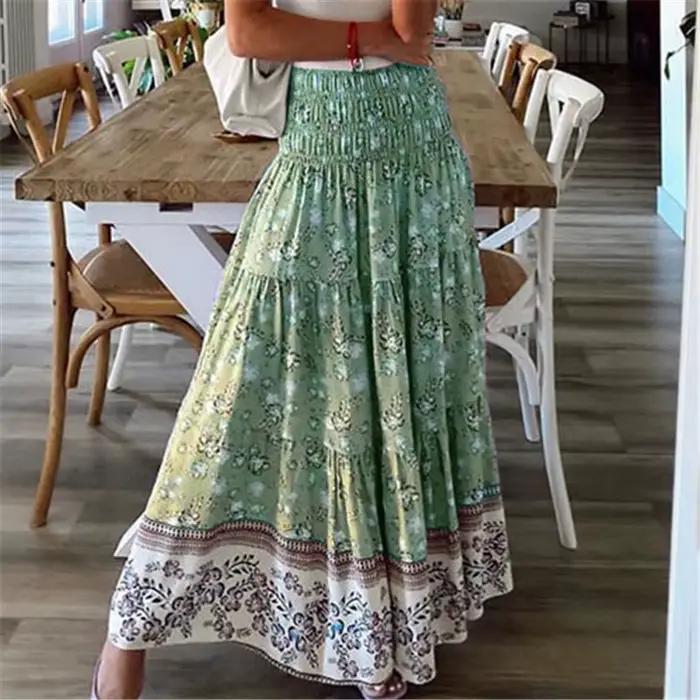 Mode femmes jupes nouveau décontracté tout-match jupe ample taille élastique imprimé fleuri Style etenique Boho