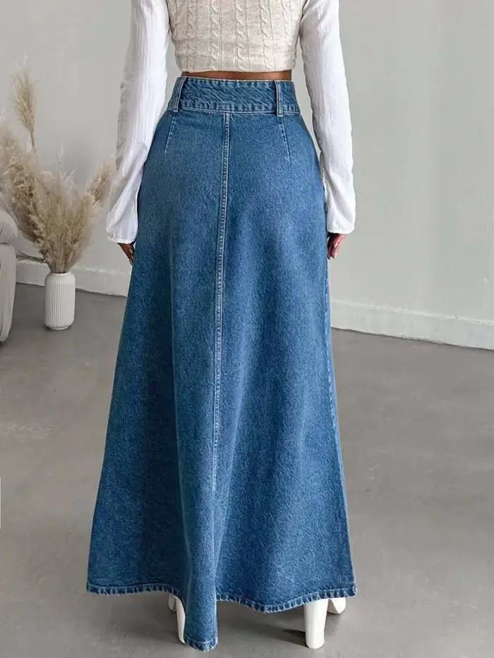 Jupe midi longue en jean pour femme pour les saisons de printemps et d'automne. Convient pour diverses occasions telles