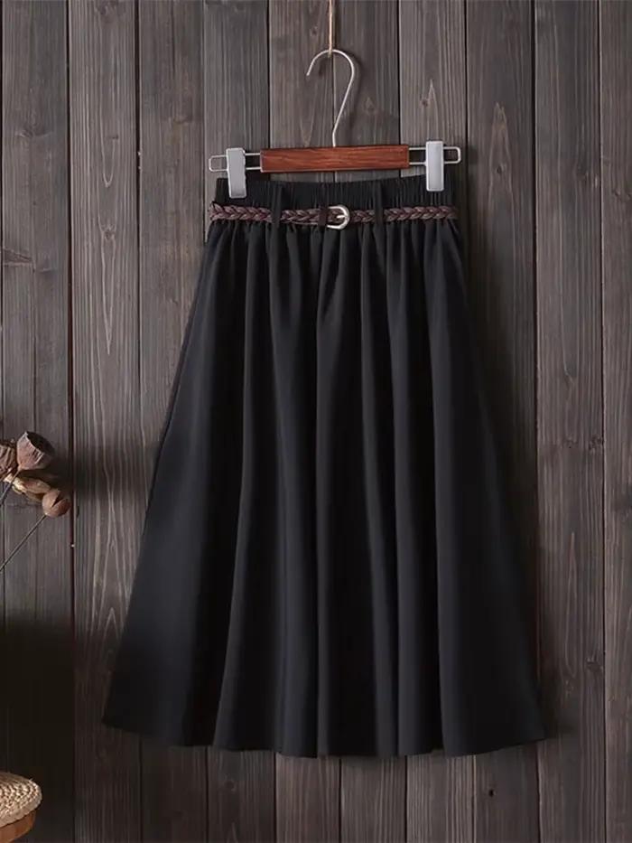 Midi genou longueur jupe d'été femmes avec ceinture mode coréenne dames taille haute plissée a-ligne