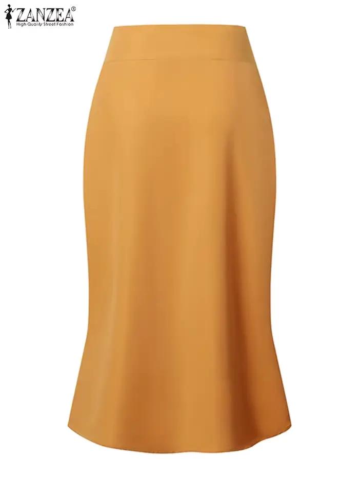 Jupe ZANZEA Sirène en Polyester Taille Haute Style Bureau Occasions Formelles et Informelles Colores Noir Jaune Bleu