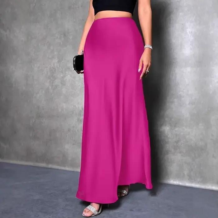 Jupe en Satin taille haute Maxi Cocktail fête de mariage une ligne jupes longues pour les femmes