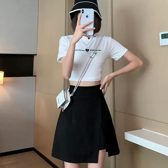 Jupe Courte Femme Grande Taille Noire Irrégulière Coupe Trapèze Sexy Fendue Moulante Mini