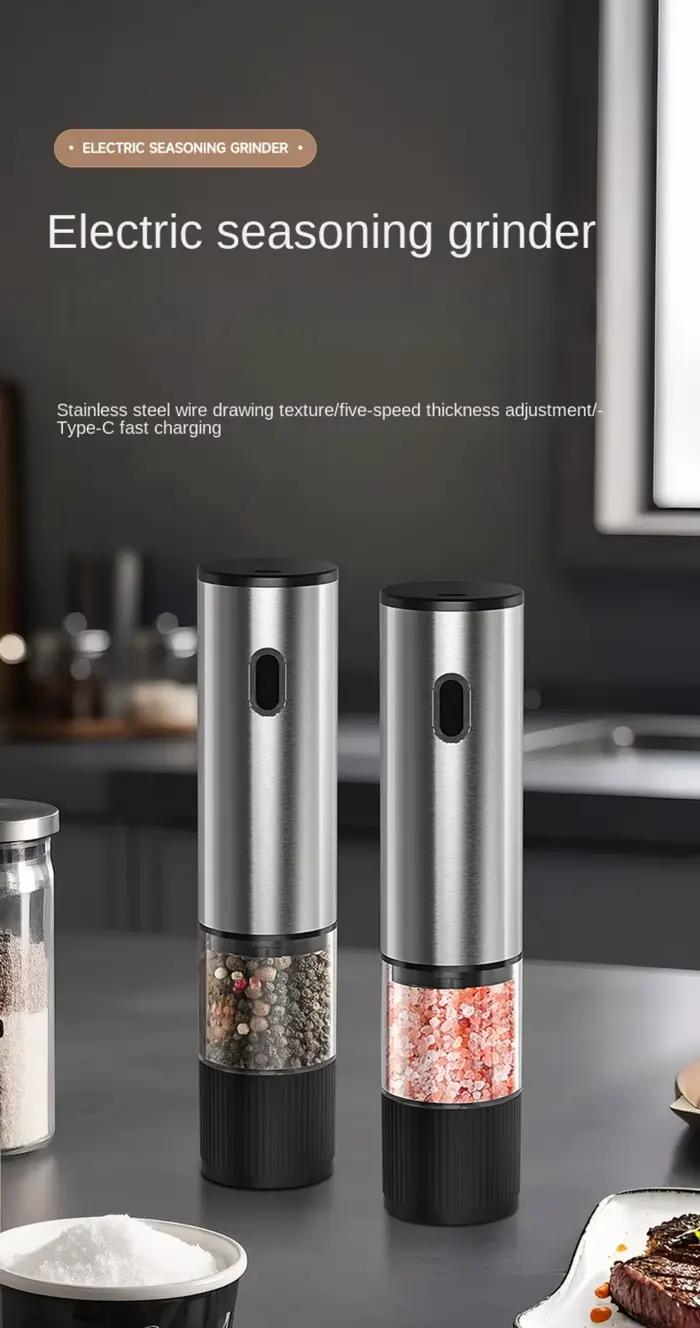 Moulin à sel et à poivre électrique automatique rechargeable, 1 ou 2 pièces, avec réglage externe de la grosseur, pour la cuisine