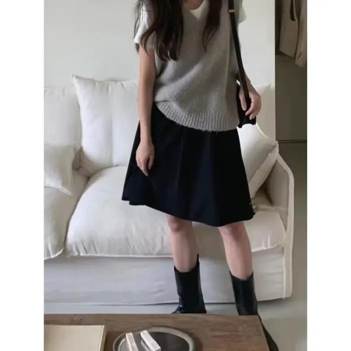 Jupe mi-longue plissée élastique à taille haute pour femme, coupe ample et fluide, style A-line