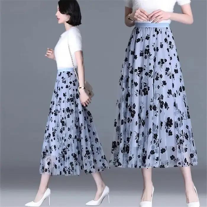 Maille jupe florale femmes 2023 printemps été automne longue gaze