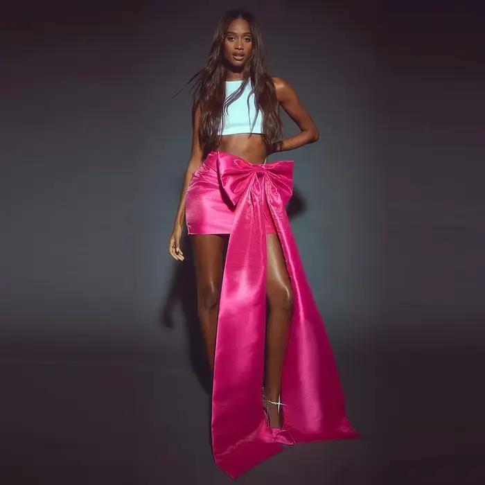 Rose vif gros nœud femmes jupes sans haut Seide nœud gaine Sexy dame jupe vêtements d'anniversaire Yong filles