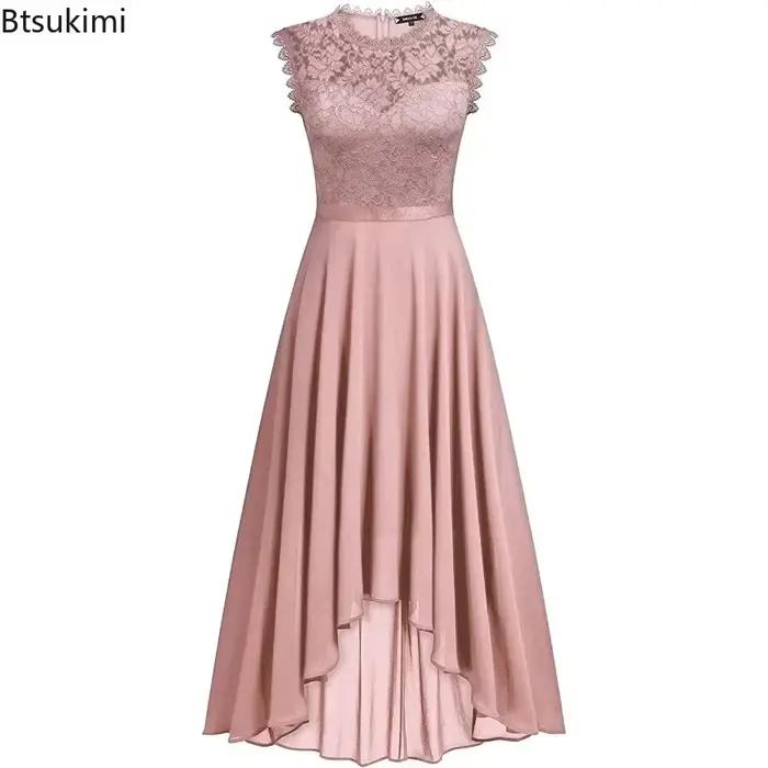 Robe d'été en dentelle pour femme 2026 avec ceinture à nœud, élégante, longueur irrégulière, sans manches, pour invitée, demoiselle d'honneur ou soirée cocktail