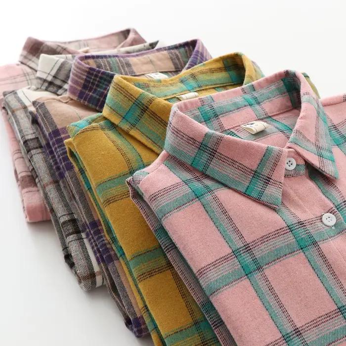 Chemise à carreaux femmes nouveau Style printemps automne femmes chemisiers à manches longues et hauts dame coton ample décontracté chemise à carreaux vêtements