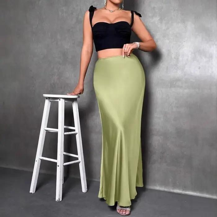 Jupe en Satin taille haute Maxi Cocktail fête de mariage une ligne jupes longues pour les femmes
