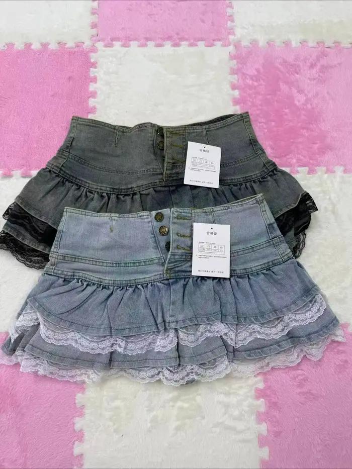Jupe Plissée Mini Vintage Denim Femme Style Y2K Occasions Spéciales Polyester Couleur Abricot Blanc Beige Cyan Gris Orange Rouge Turquoise Noir