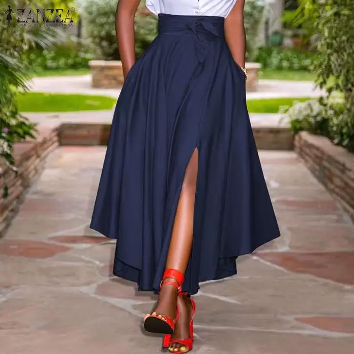 ZANZEA mode jupes irrégulières vacances fermeture éclair taille haute une ligne