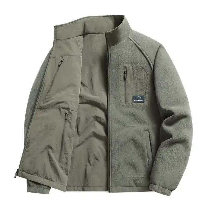 Veste polaire pour hommes, double face, imperméable, avec fermeture éclair intégrale, cardigan en velours, doublure polaire pour l'automne et l'hiver, 96858A