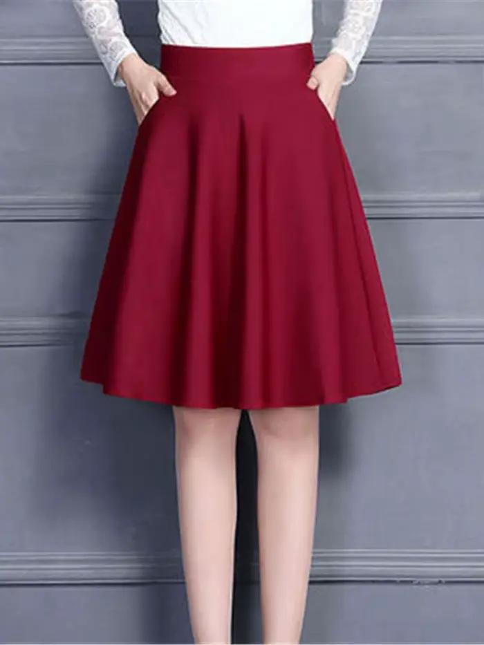 Jupe Femme Taille M-3XL Plissée Poches Solides