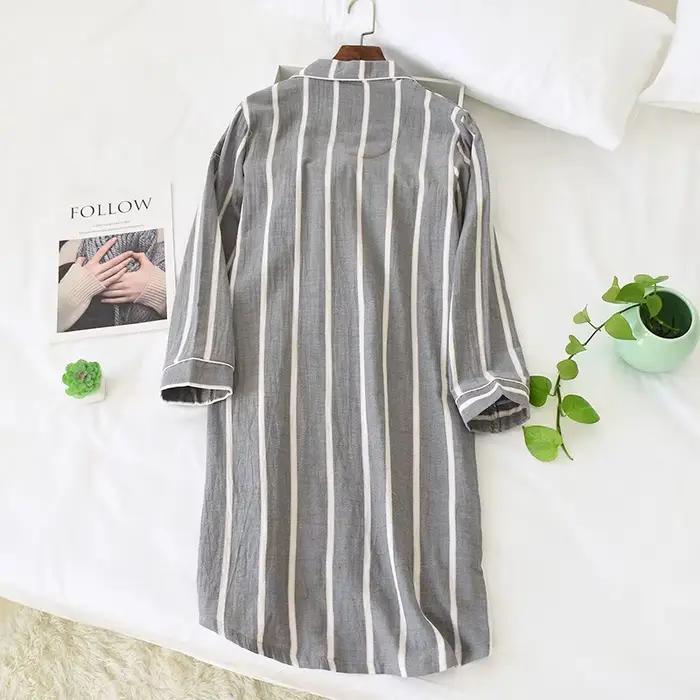 Chemises de nuit mi-longues en coton pour femmes, chemises de nuit mi-longues à rayures pour la maison, longueur aux genoux, nouvelle collection printemps et été 2026