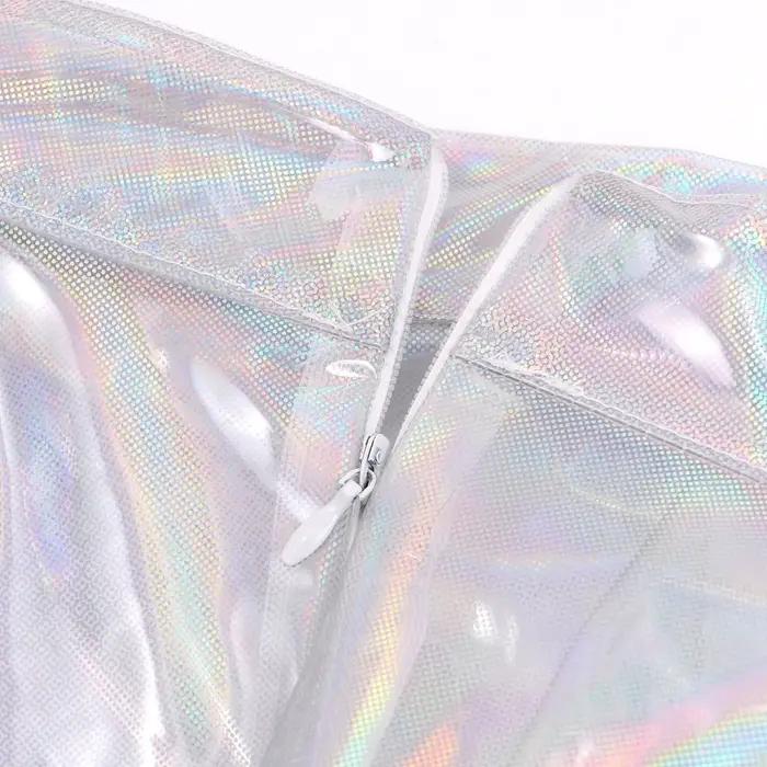 Sexy Club Rave a-ligne Mini jupe E fille Punk fée femmes brillant taille haute fermeture éclair dos transparent