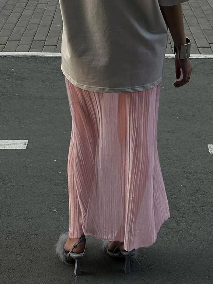 Puloru-Jupe longue en maille transparente pour femme