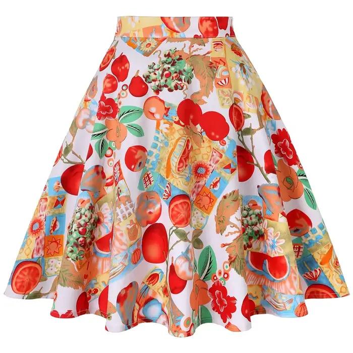 Petit rouge à pois coton femmes Sexy Midi jupe d'été Pin Up taille haute rétro Vintage Rockabilly 50s