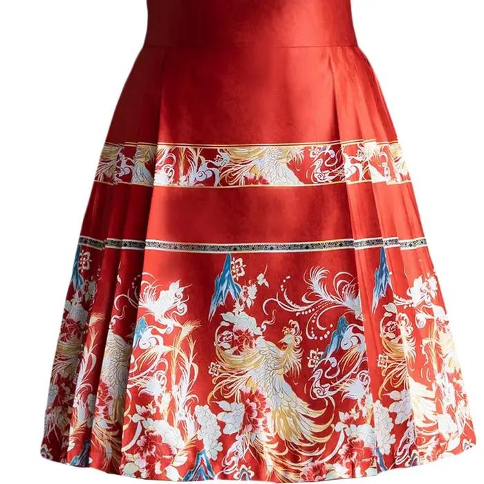 ZUZK-Mini jupe visage de cheval, jupe courte améliorée, taille élastique, costume Hanfu traditionnel chinois, jupe plissée vintage