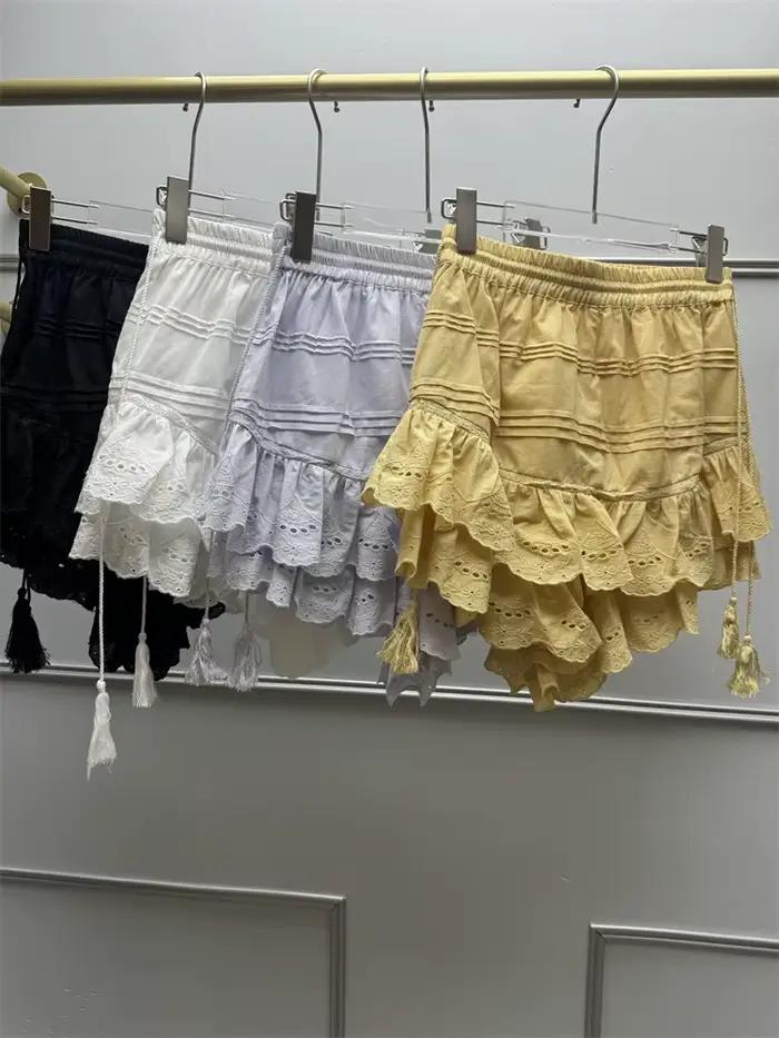 Jupe courte française pour femmes, cordon de serrage, taille élastique, pompon, à lacets, volants superposés, jupe courte pour femmes