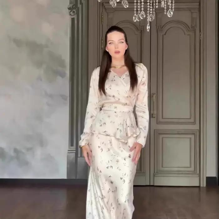 Femmes Eid jupes longues haut costume de fête musulman 2 pièces ensemble fleur imprimé dubaï Islam arabe saoudien tenues jupe Ensembles Ramadan