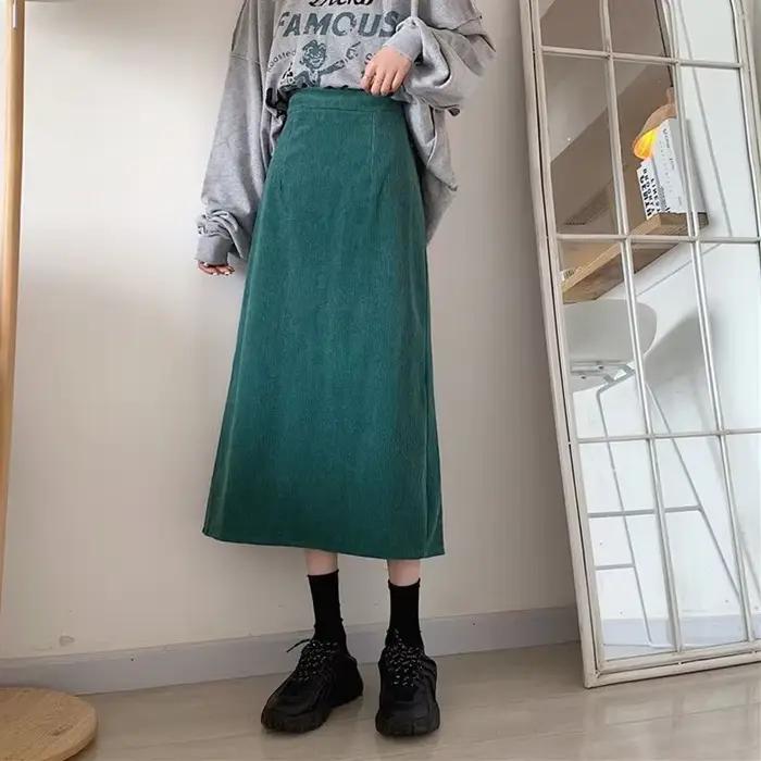 Lucyever-Jupe longue en velours côtelé pour femme