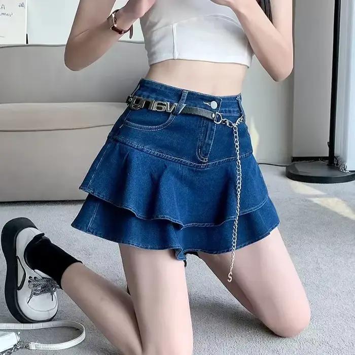 Vintage Denim Mini jupes femmes été Sexy couleur unie robe de bal