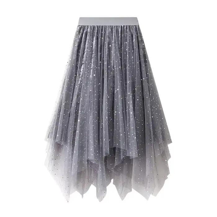 Jupe tutu en maille à paillettes étoiles dégradées pour femmes