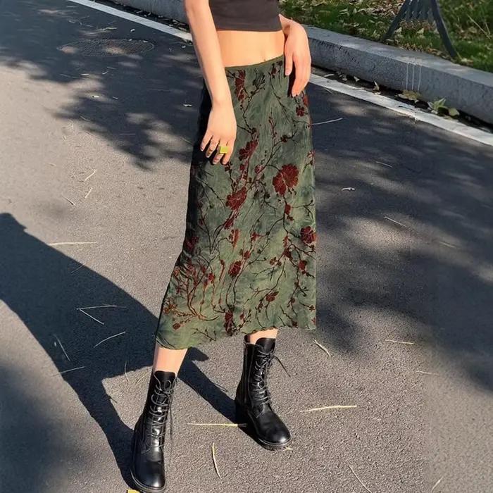 Jupe taille haute imprimée style vintage américain, jupe au tempérament Spice Girl