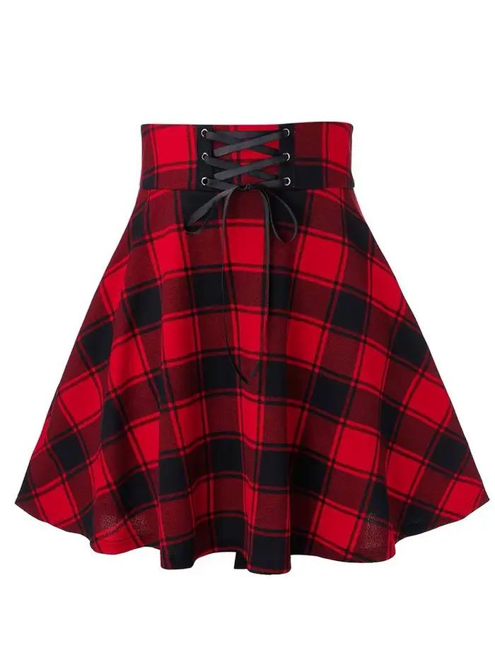 Jupe gothique à carreaux noirs pour femmes, jupes plissées, style gothique, mini jupe, hip hop, punk, clubwear, printemps automne