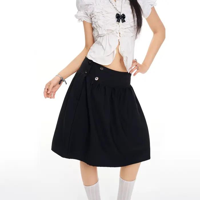 Mini-jupe plissée noire rétro décontractée pour femme