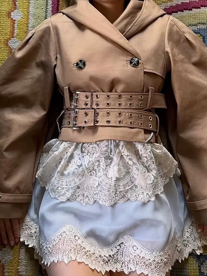 Veste courte à capuche avec Double ceinture pour femme