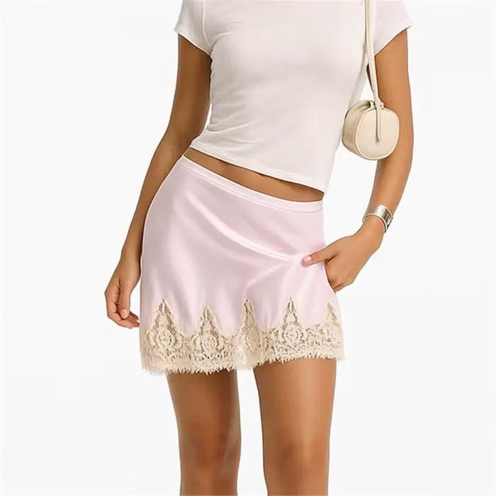 Hirigin Sexy solide dentelle Patchwork jupe femmes mode droite irrégulière rue jupes courtes femme fête dame Mini bas
