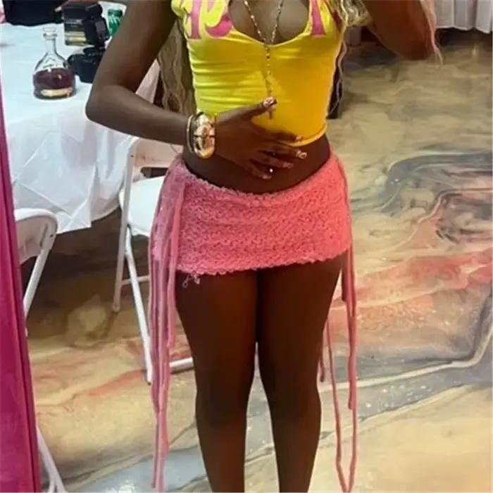 Mini-jupe Y2K en tricot duveteux sexy pour femme