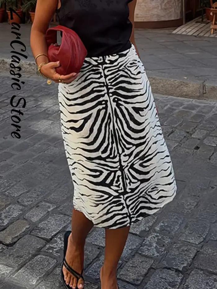 Jupe élégante à imprimé zèbre pour femmes, jupe midi droite vintage d'automne, nouvelle mode pour femmes, vêtements décontractés de rue 2026