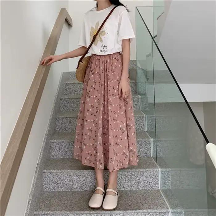 Jupes longues plissées à imprimé floral vintage