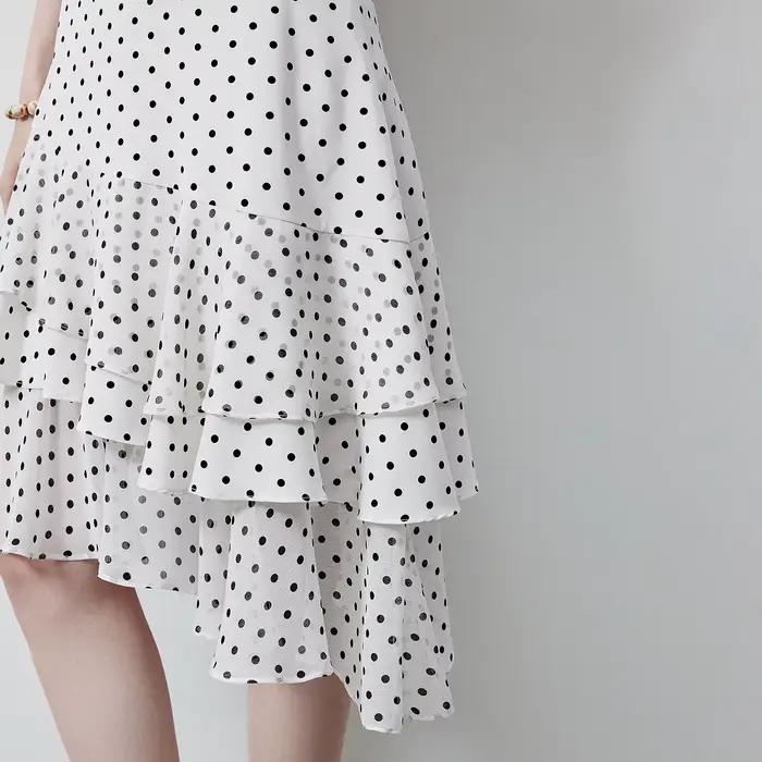 Jupe courte fluide asymétrique à volants superposés en mousseline à pois pour femme TOYOUTH
