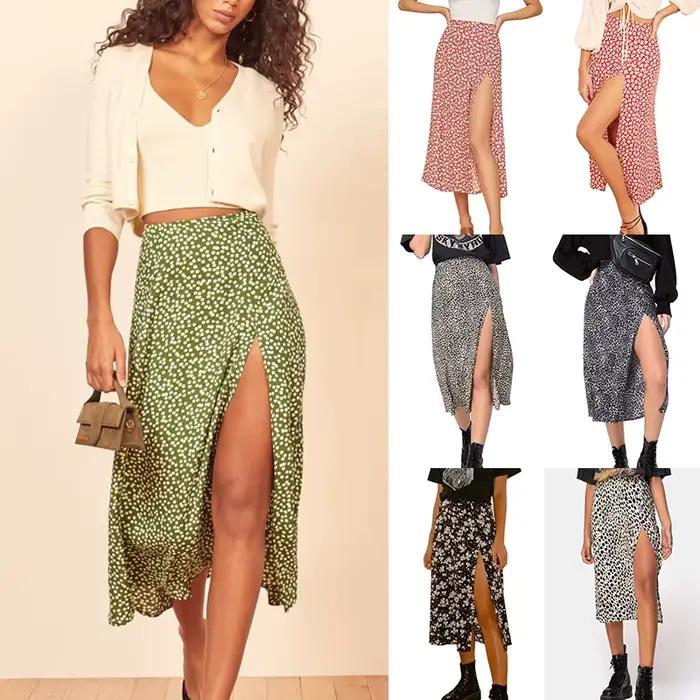 Jupe Vintage d'été imprimé léopard, taille haute, extensible, longue, ligne a, mode plage, Maxi