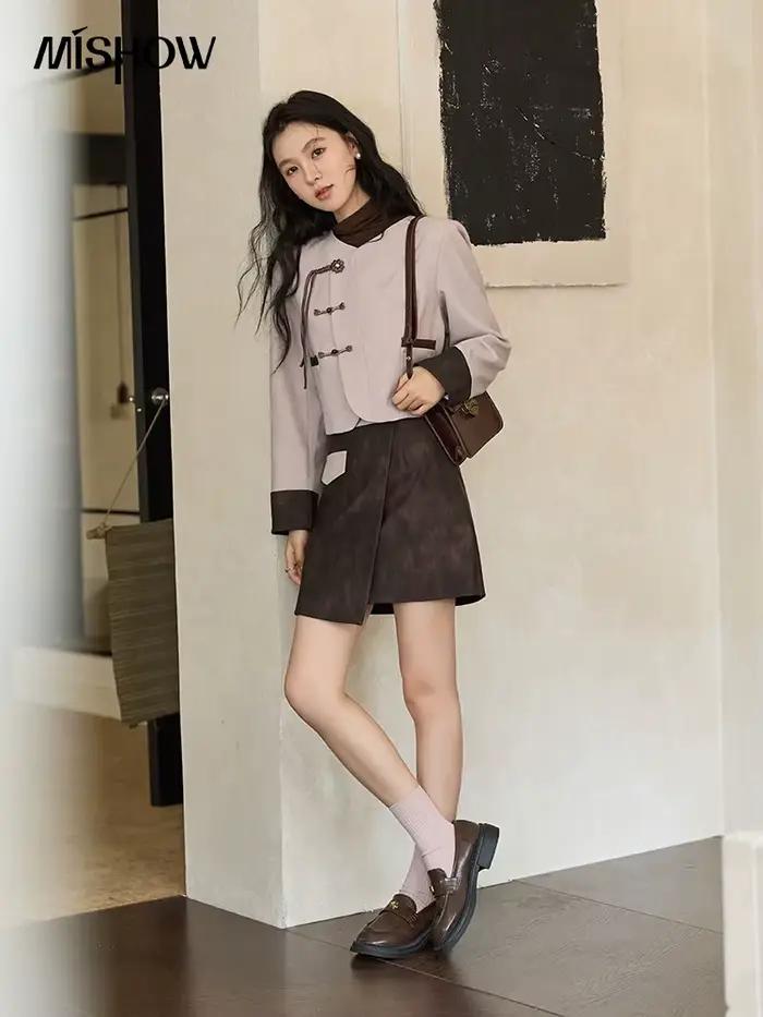 MISHOW Taro-Mini jupe asymétrique violette pour femme, vêtements d'extérieur vintage élégants, haut d'automne et d'hiver, MXD43W0417, 2024