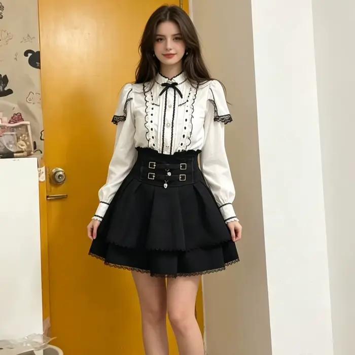 Jupe courte taille haute style Jirai Kei pour femme, style Lolita douce, cosplay de demoiselle d'honneur, gothique, à lacets, tenue Y2K Kawaii