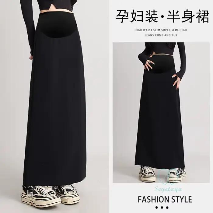 Jupes Maxi sulfNoires à Fente Arrière pour Femme Enceinte