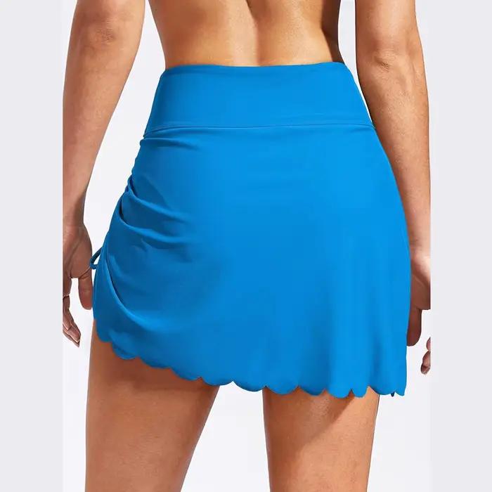 Jupe courte Sexy pour femmes, jupe de bain, taille haute, cordon de serrage, garniture festonnée, Mini jupe, bas de maillot de bain