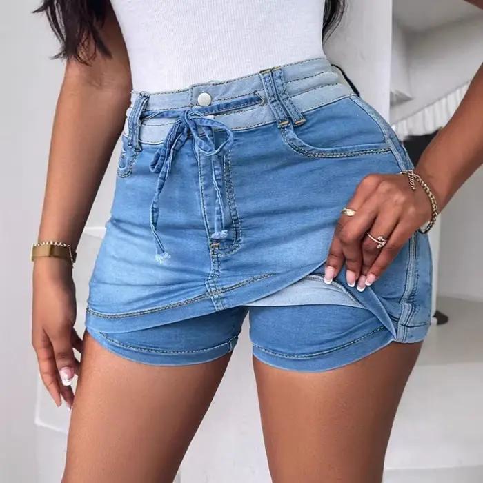 Jupe courte en jean pour femme, coupe trapèze, ajustée, avec lacets, élégante, style Y2K, streetwear, sexy, pour le travail, la plage, le printemps